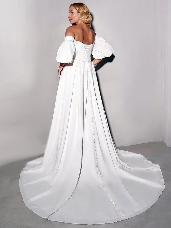 Robe de Mariée Satin Col Bateau