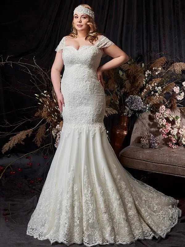 Robe de Mariée Sirène en Dentelle Grande taille