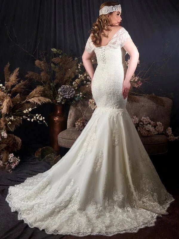 Robe de Mariée Sirène en Dentelle Grande taille