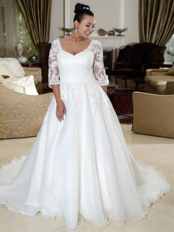 Robe Mariage Organza Femme Ronde - Vue principale