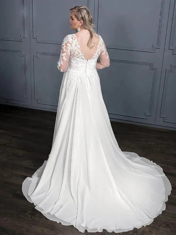 Robe Mariée Dentelle Grande Taille, vue de profil, silhouette et tombé du tissu